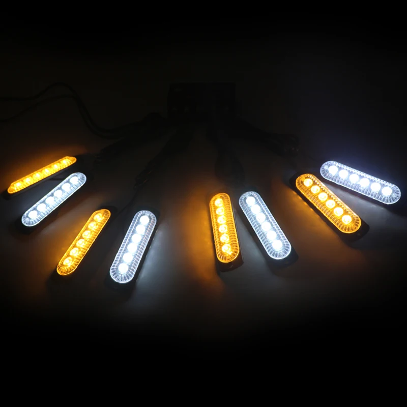 

Traffic light combo 8 lamps 48 watts emergency signalling warning amber white led strobe grill light for car trucks