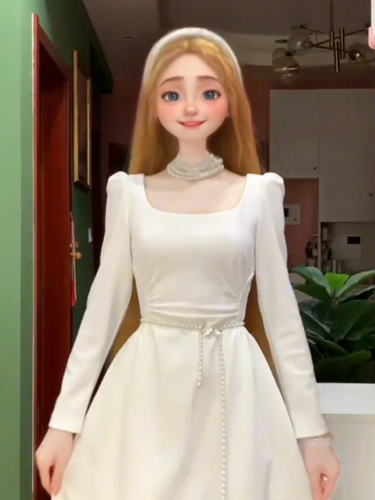 

Элегантное женское платье Ele Princ Sle для осени и зимы с длинными рукавами и квадратным вырезом, роскошное, как из сказки