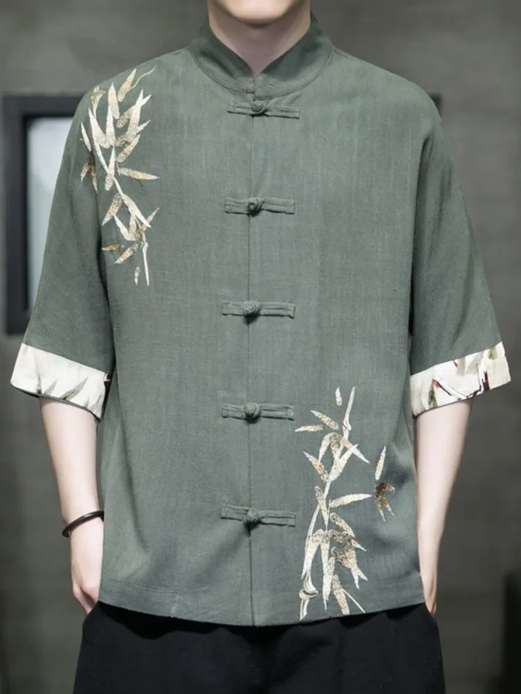 

New Chinese Sle Men's Linen irt Cotton Linen Men's Faion Summer Button Hanfu Cotton Linen irt Youth ular Loose Fit