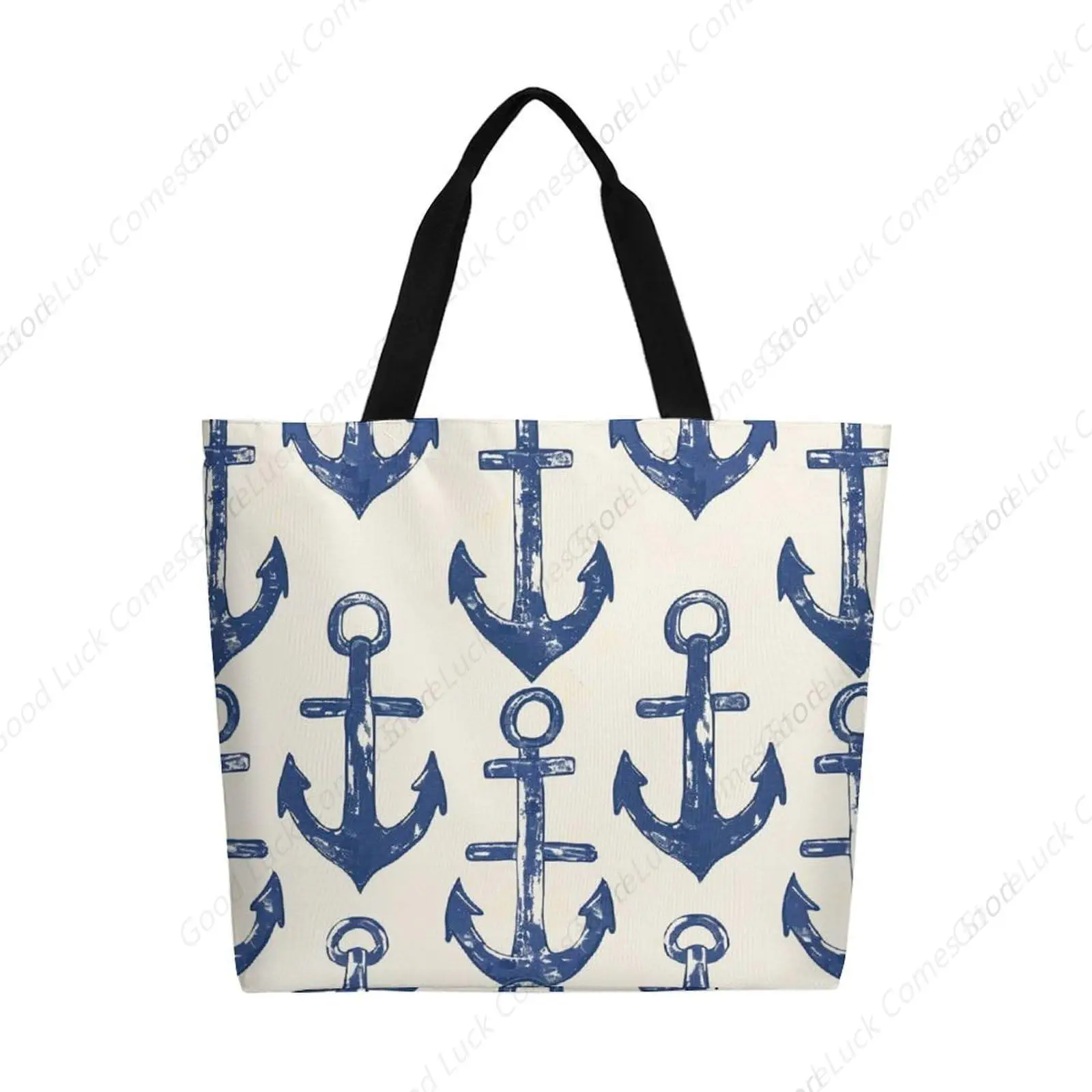 

Холщовая большая сумка с морскими якорями, большая женская повседневная сумка на плечо, многоразовая пляжная сумка для покупок, продуктовая сумка для улицы