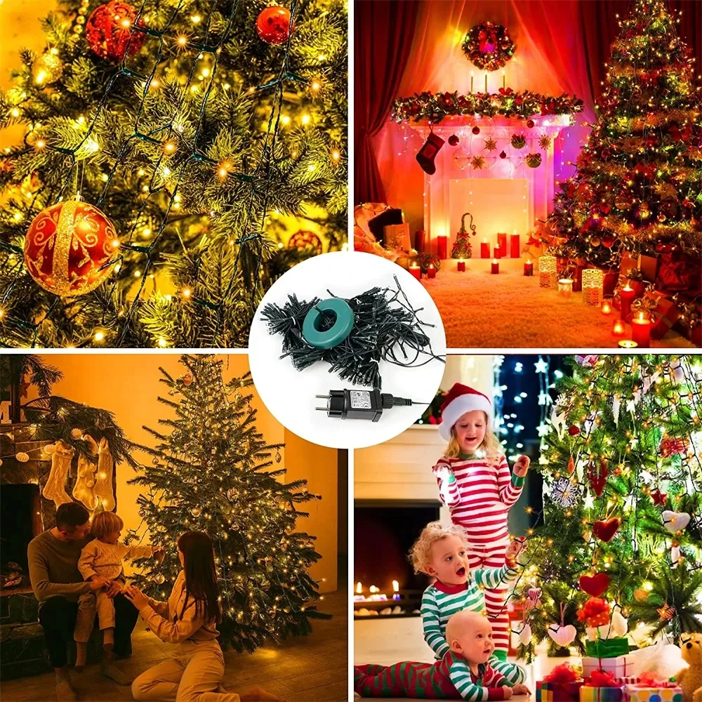 8 Modes Timer LED Christmas Tree Waterfall Lights with Star Topper Memory Twinkle Garden Holiday Lighting Christmas Decorations