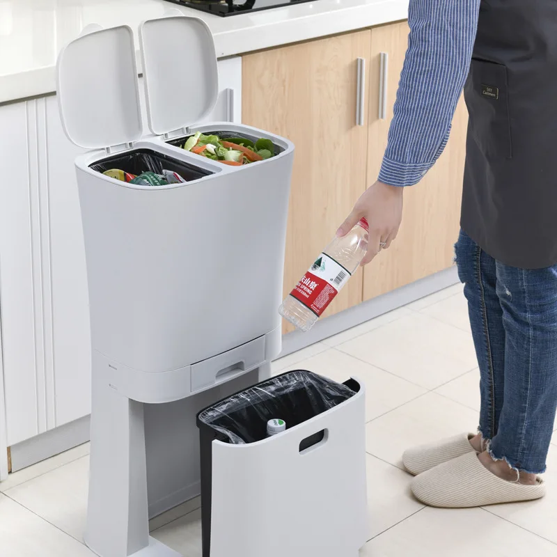 3 layer Kitchen Waste Bin Home Corner Garbage Plastic Bucket Floor Standing Space Saving Wet Dry Sorted Trash Can With Wheels