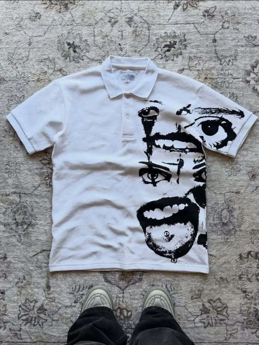 A Black and White Deconstructive Graffiti Style Polo Shirt with A Strong Sense of Design