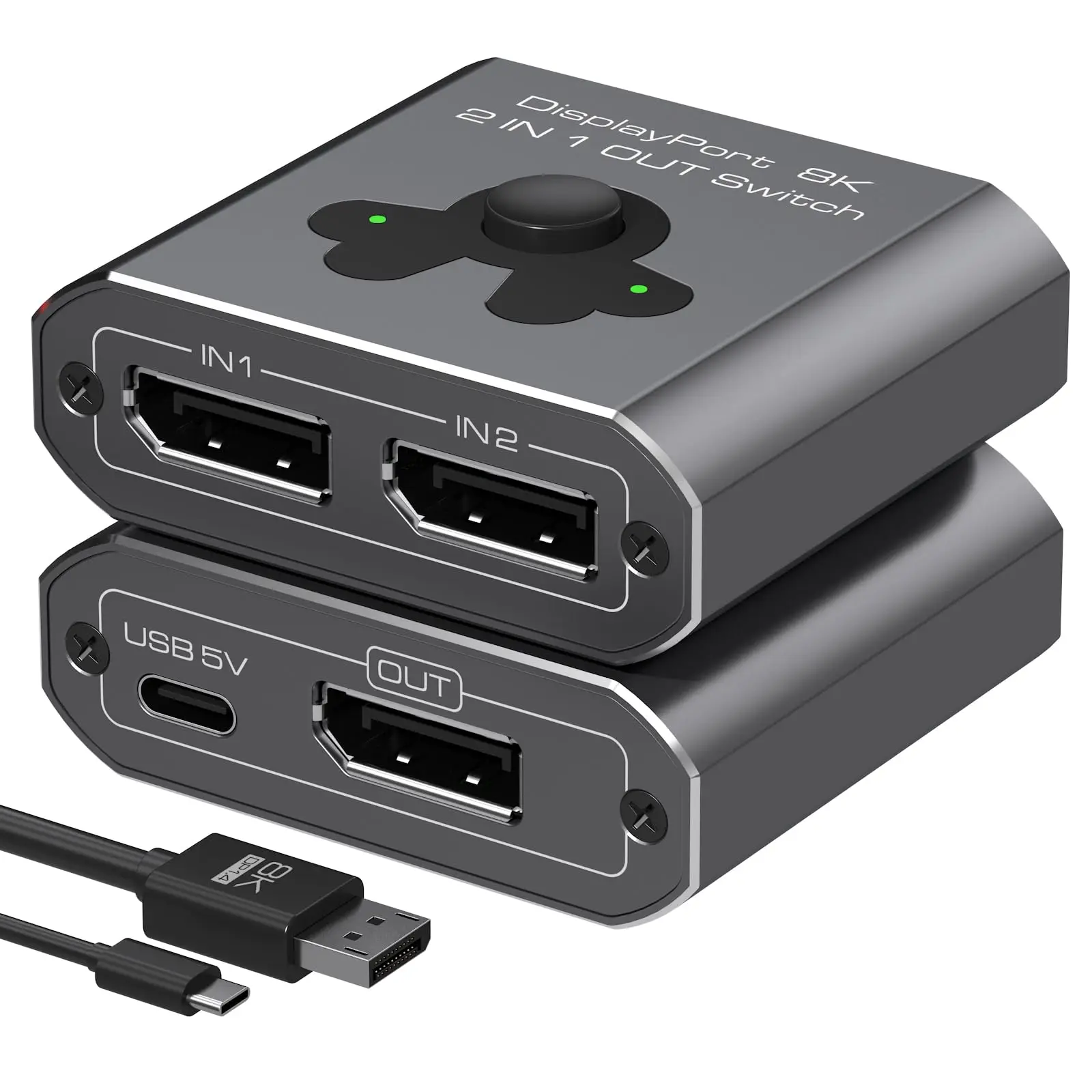 

Displayport Switch 2 in 1 Out / 1 in 2 Out 8K@60Hz 4K@144Hz DP1.4 Switch Compatible with TVs Monitors Laptops PCs Projectors etc