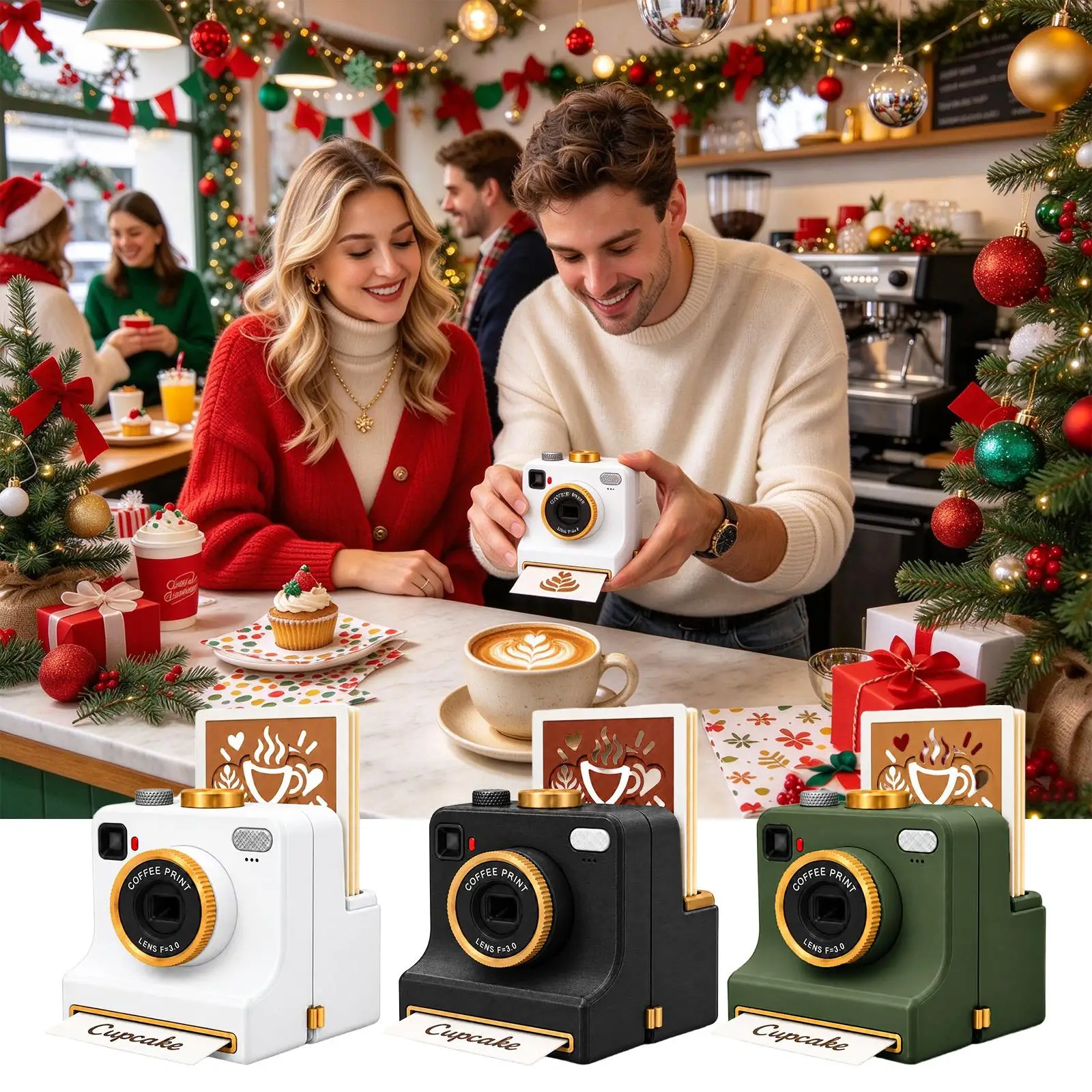 3D Printed Latte Art Cameras Coffee Stencil Printers Handheld diy Templates Cappuccino Interchangeable Mold Christmas Gift