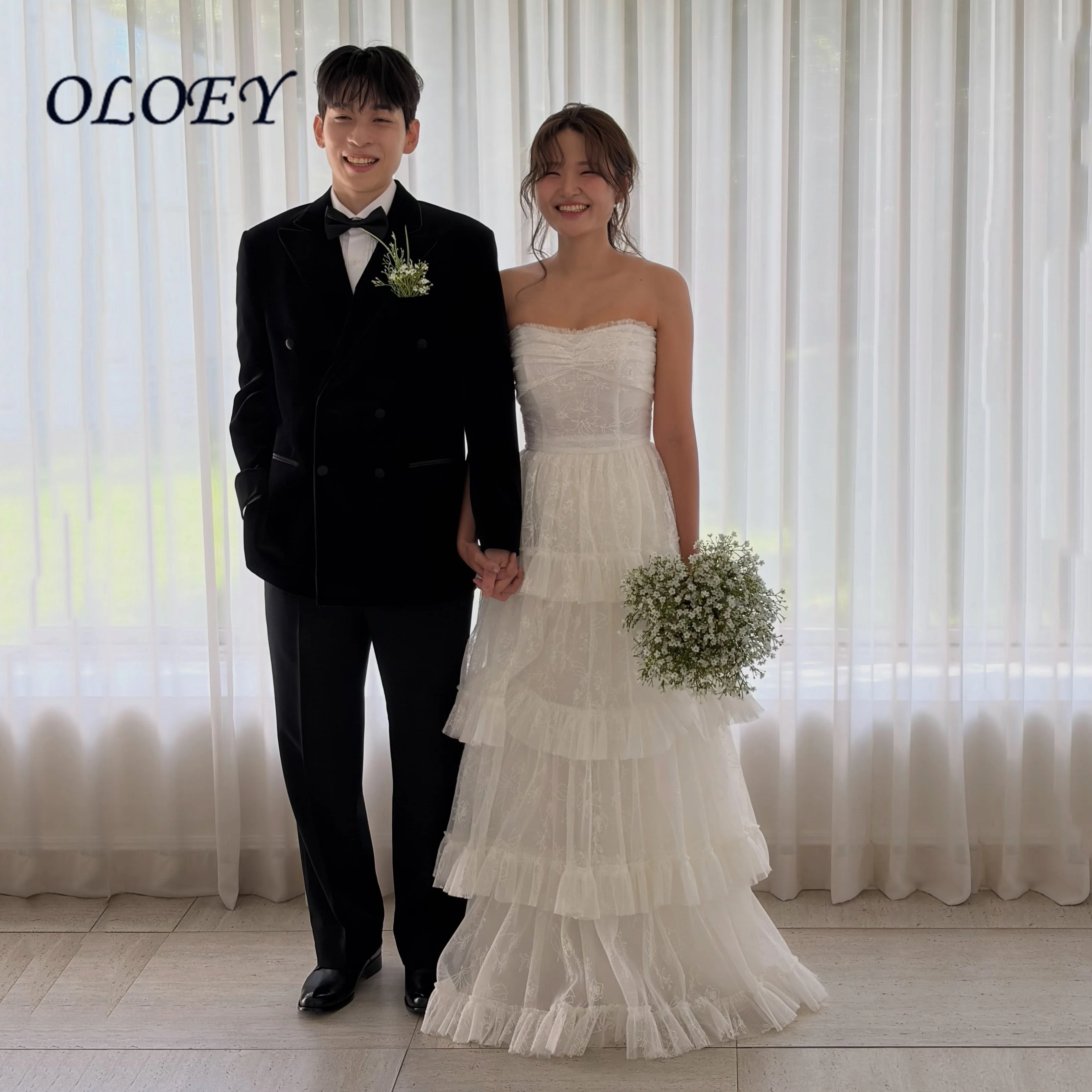 OLOEY Elegant Strapless Bridal Dress Layered Lace 2027 A-Line Wedding Gowns Photo Shoot Party Vestidos De Novia Customized
