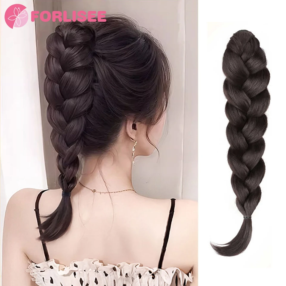 

Synthetic Long Claw Clip On Bow Braid Ponytail Hair Extensions Heat Resistant Pony Tail Hair piece For Women Daily Party