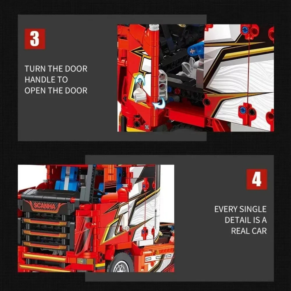 1708 - Model ciężarówki ciągnikowej Scania z klocków: Trudny w składaniu zestaw DIY dla dzieci, idealny prezent urodzinowy