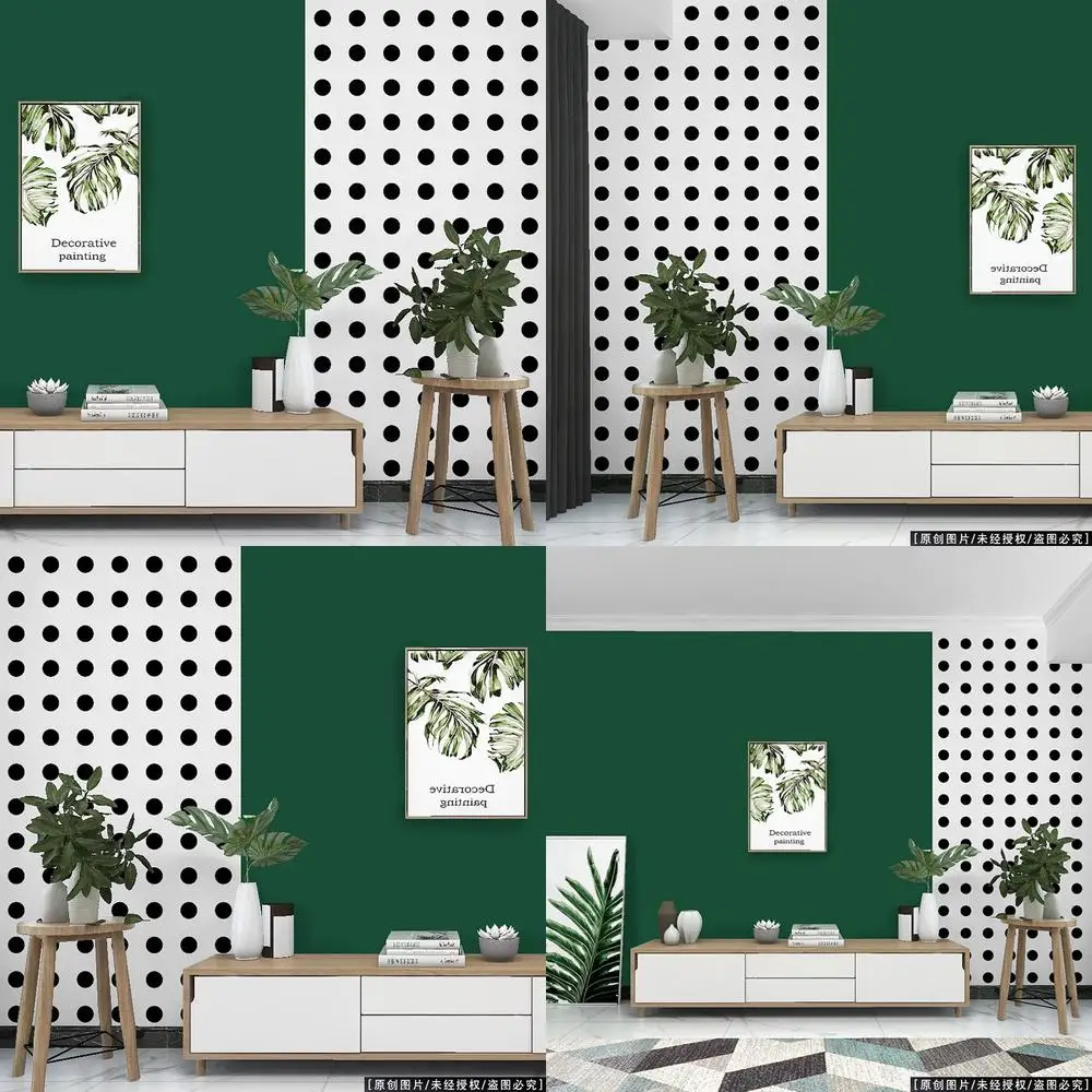 

Скандинавские роскошные стильные обои с узором «гусиные лапки», черные, белые точки, ретро, темно-зеленый фон в горошек для гостиной, спальни