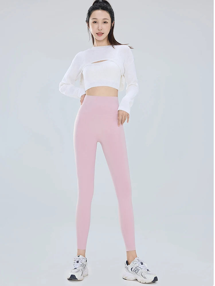 سراويل يوجا عالية الخصر من جلد arkskin رفيعة موديل Fitn سراويل بيضاء للربيع والصيف سراويل ذات طبقة أساسية للتخسيس