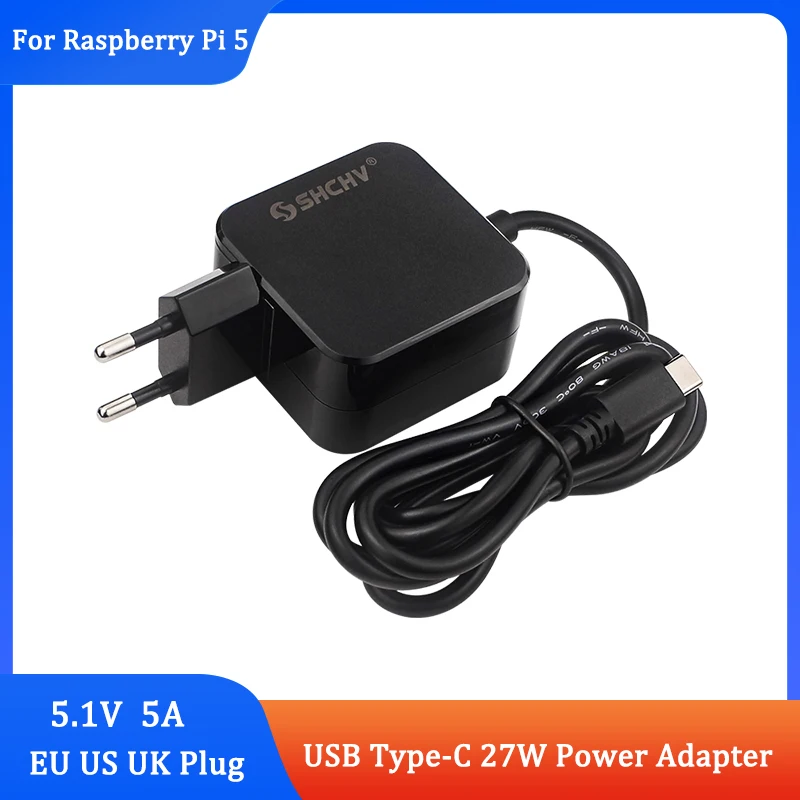 Raspberry Pi 5 Power Supply 27W 5.1V 5A USB Type C Charger Power Adapter EU US UK Plug for Raspberry Pi 5