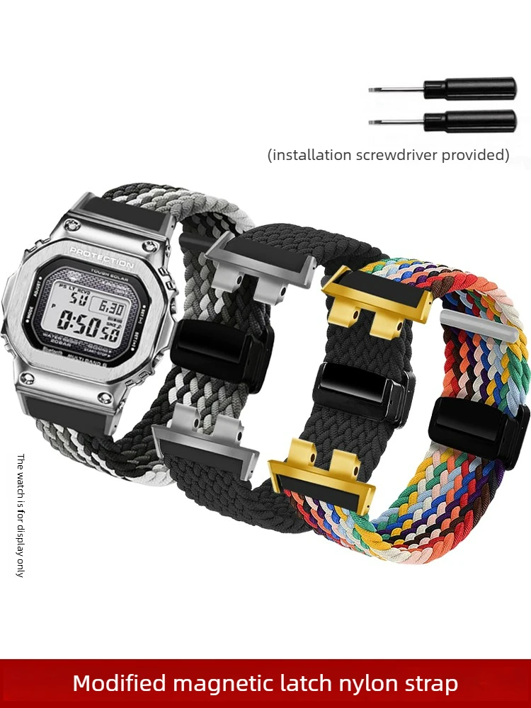 Suitable for Casio Modified Woven Nylon 3459 Small Square GMW-B5000 GM-B2100 Magnetic Buckle Watch Strap