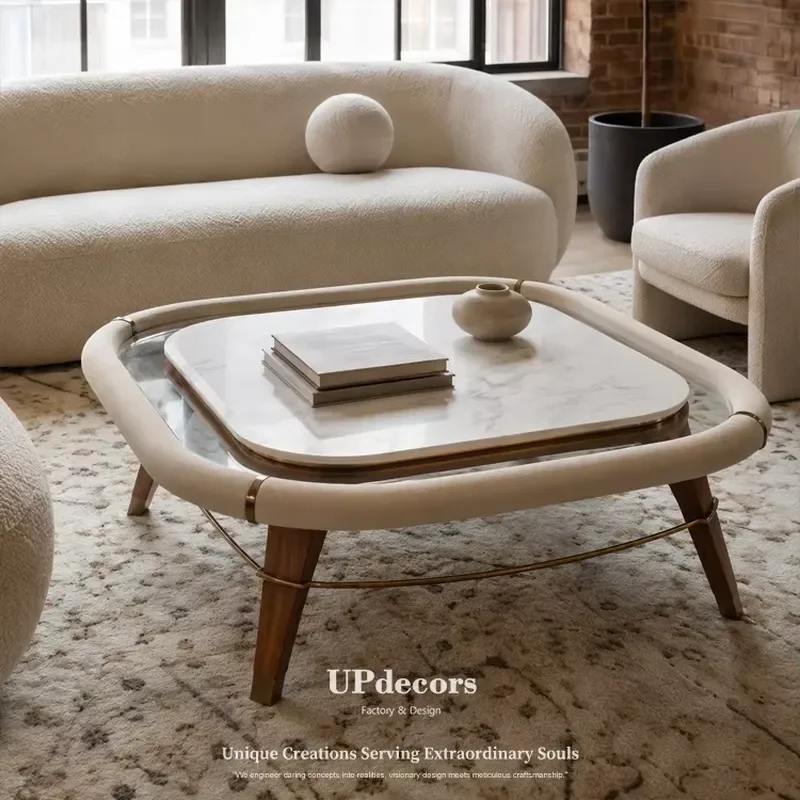 Good Selling Wood Frame Mid-Century Modern Living Room Furniture Center Retro Style Marble Top Coffee Table
