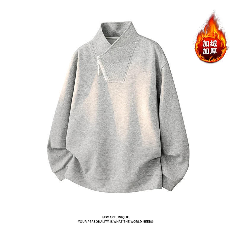 Autumn And Winter New Style Men's Fleece Warm Sweater Base Shirt With Diagonal Half-Zipper Vintage Design, Unisex Warm Sweater