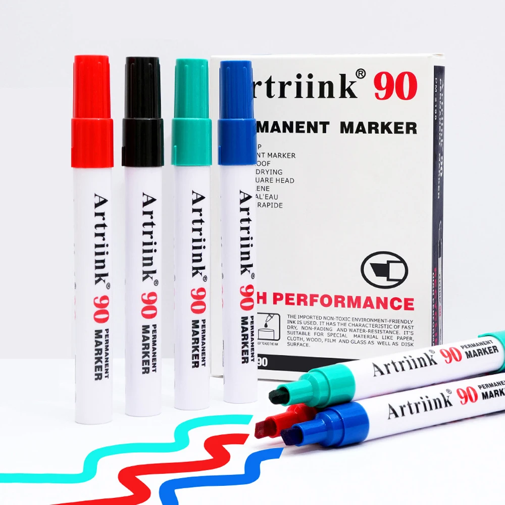 1pcs Permanent Markers Pen Refillable With Ink,Waterproof Non-Fading,Oblique 6mm Nib,Bold Marker,Quick-Drying,Industrial Markers