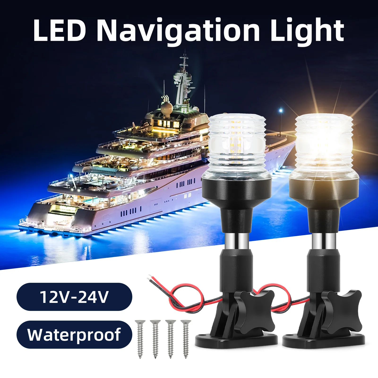 12-24V White LED Navigation Fold Down Stern Lights 180Degree Anchor Sailing Signal Lamp for Marine Boat Yacht Indicator Hardware