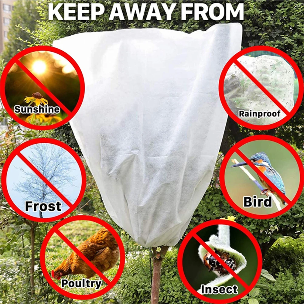 

Drawstring Frost Cloth Bag Non-woven Fabric Garden Plant Cover Multifunctional Plant Cold Protection Bag for Winter Cold Weather