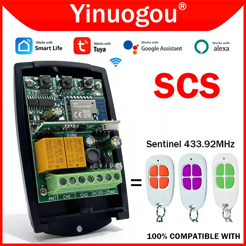 

For SCS SENTINEL Garage Door Remote Control Receiver 433MHz Tuya Wifi Smart Switch Module Opener Controller 433.92MHz