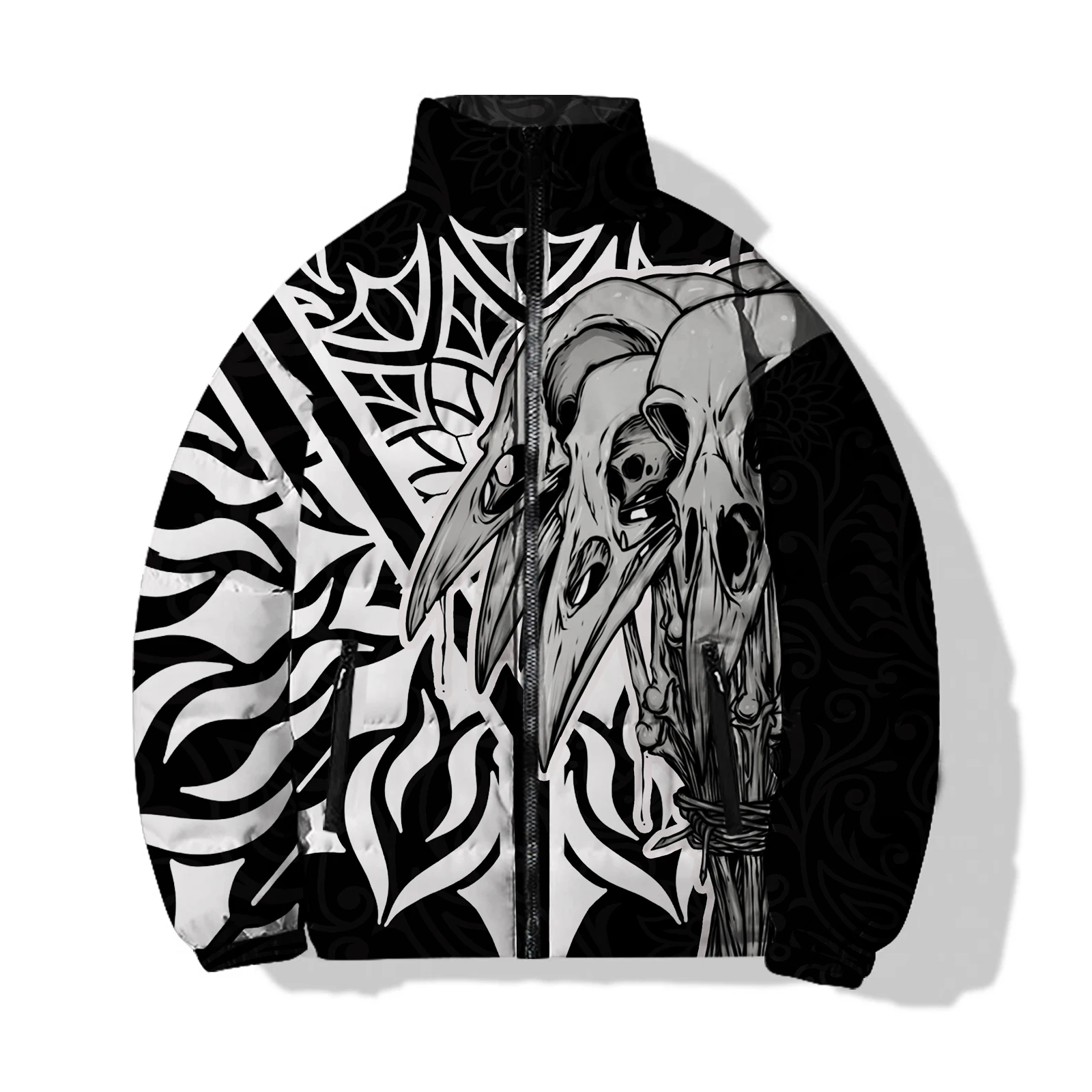 Men\'s Casual Tops Winter Mens Clothing Witch and Goat Head Monster Print Gothic Loose Cotton Jacket Harajuku Streetwear Jackets