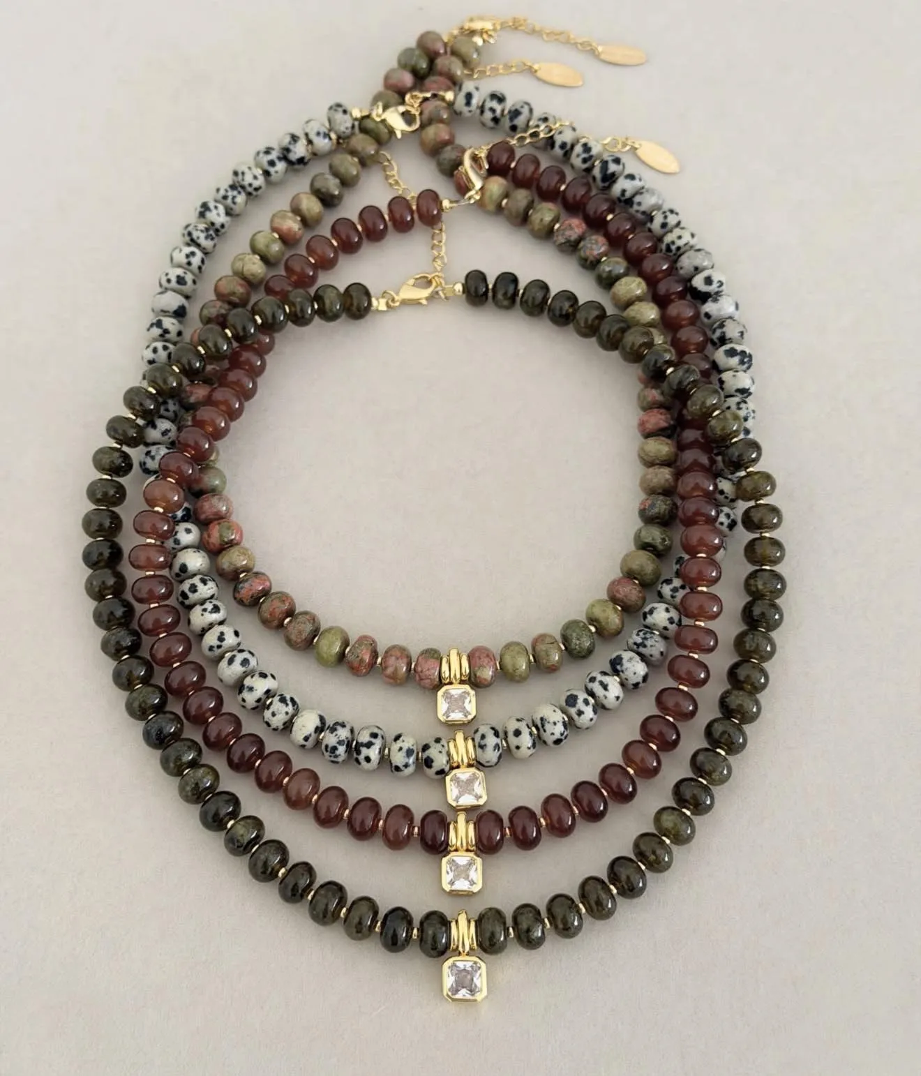 2026 autumn and winter 4*6mm natural stone abacus beads stainless steel bead jewelry necklace, suitable for daily wear