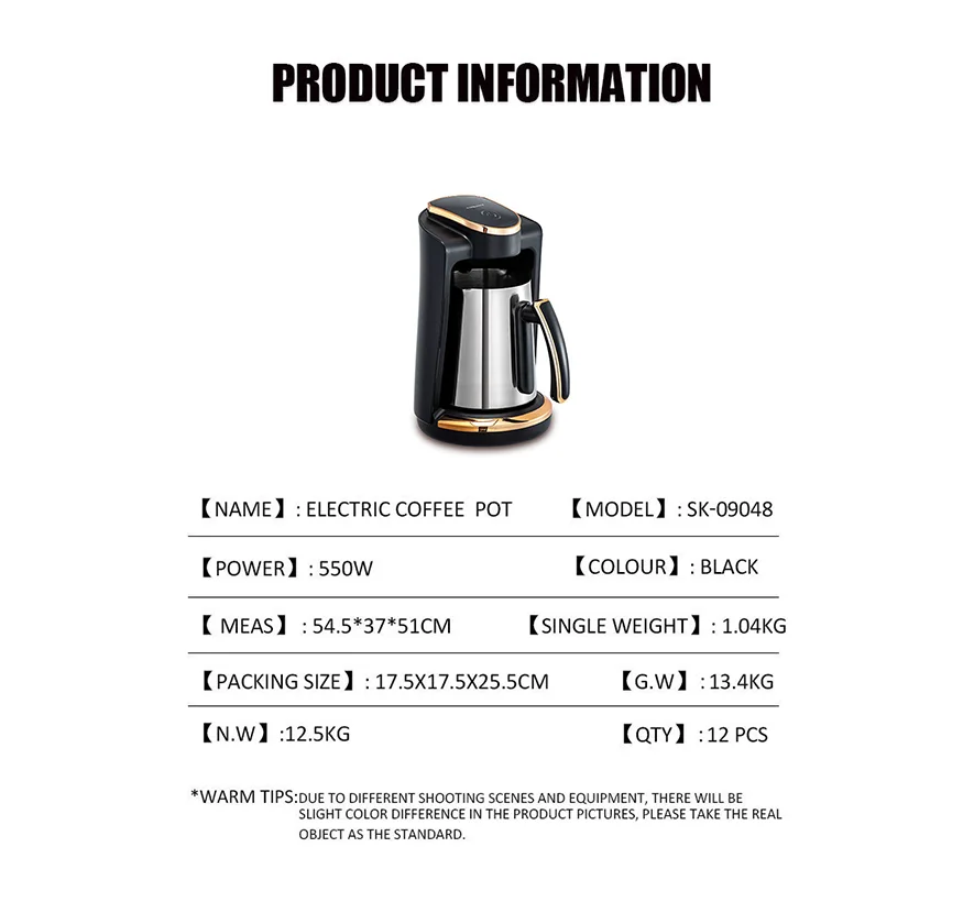 صانع القهوة الكهربائية المشروب الشاي المشروب الحليب المشروب القهوة 250 مللي كوب واحد صانع القهوة التركية 550 واط