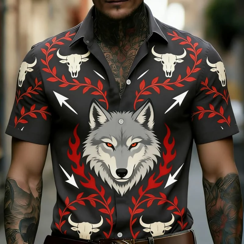 Men's Bold Premium Edgy Stylish Animal Print Short Sleeve Shirt Casual Fashion For Urban Style And Nightclub Outfits
