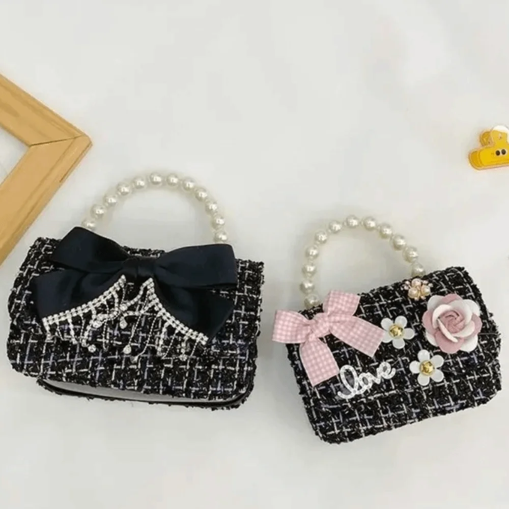 Bolsa Princesa de Couro Sintético Decorada com Pérolas, Bolsa de Mão e Transversal para Meninas
