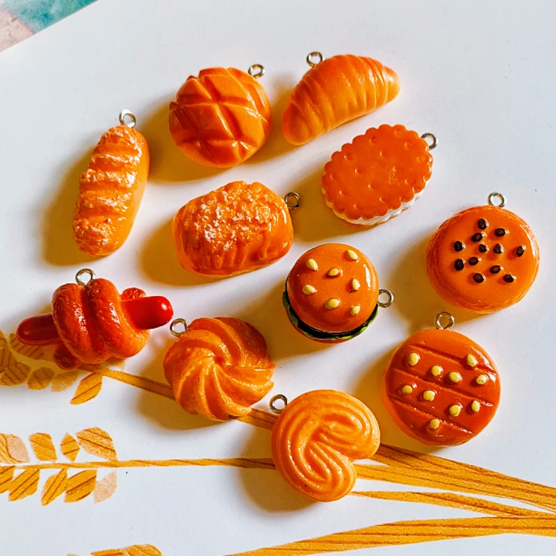 10pcs Hamburger Sausage Bread Food Resin Charms For Jewelry Handmade Earrings necklace Pendants Keychains DIy Accessories