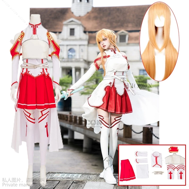 Anime Sword Art Online Yuuki Asuna Cosplay disfraz peluca collar mujer uniforme vestido SAO traje de batalla trajes disfraces de Halloween