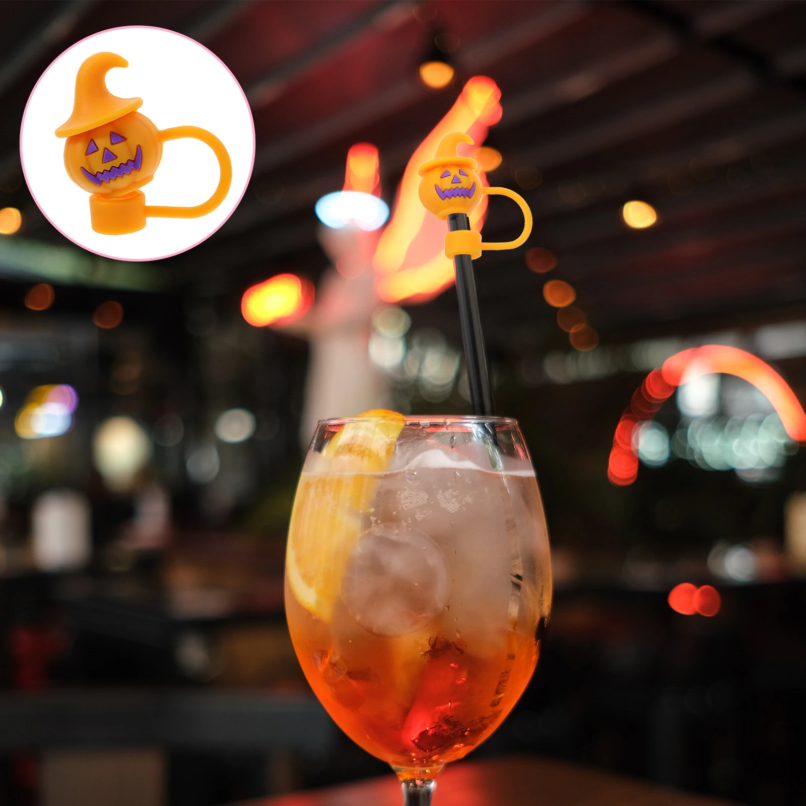 

4Pcs Halloween Themed Silicone Straw Lids Pumpkin Design Tips Covers for Outdoor Activities Straw Cover Halloween Decor