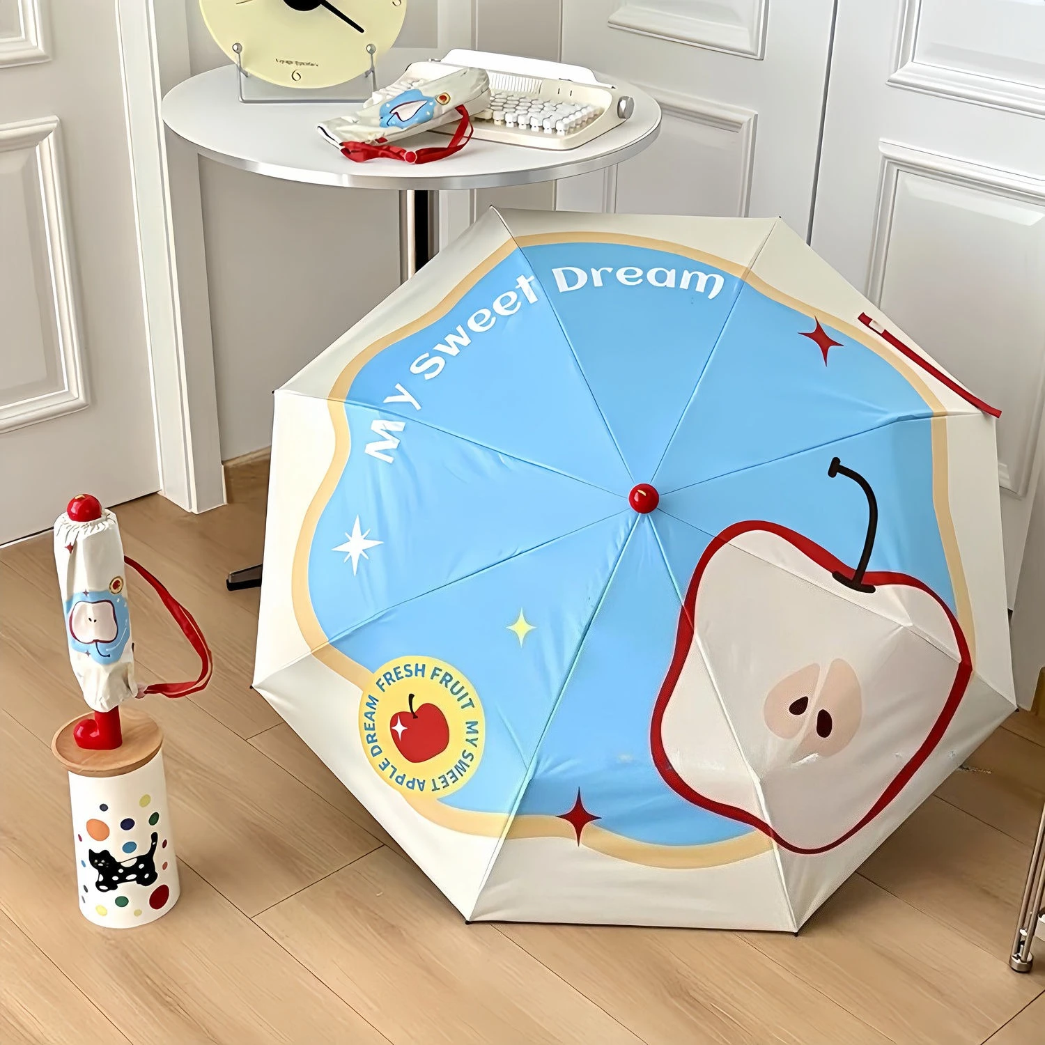 Cute Apple Boots Folding Sun Umbrella, High Beauty Sunscreen Umbrellas, Outdoor UV Rain and Rain Dual Use Umbrella,Birthday Gift