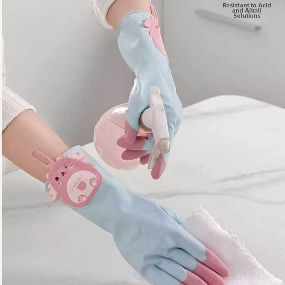 Non-Slip Dishwashing Gloves Tear-Resistant Cartoon Bear Kitchen Cleaning Gloves Hanging Reusable Laundry Cleaning Gloves Laundry