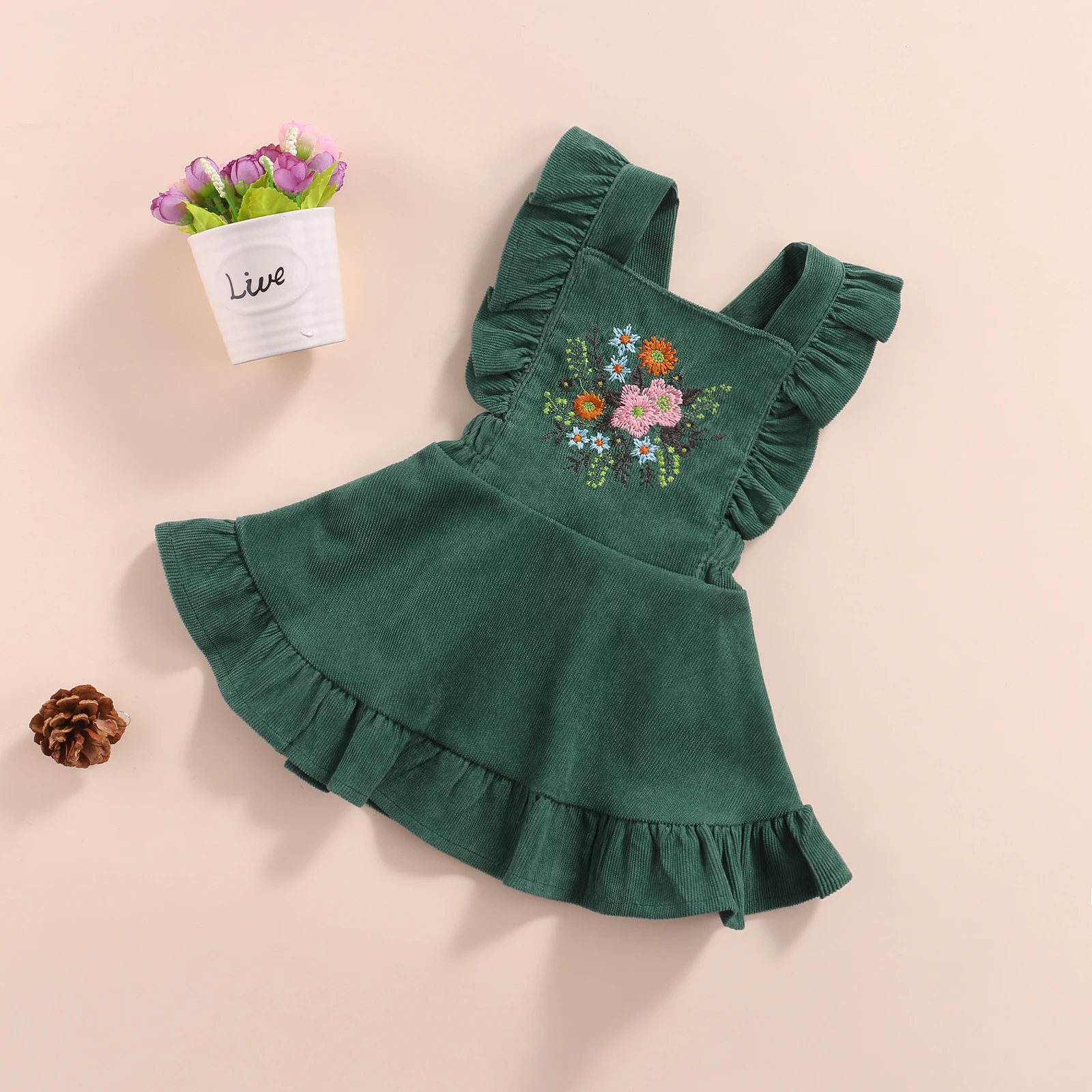 Baby Girl’s Casual Suspender Ruffles Skirt Vintage Flower Embroidered A-line Princess Skirt