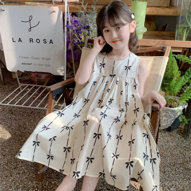 Girl Summer Dress New Children's Clothes Vintage Cheongsam Dress Ink Painting Children's Princess Dresses Summer 4 6 8 10 Years