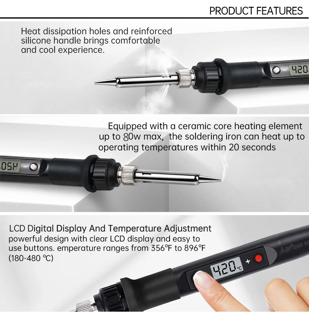 110/220V EU/US Electric Soldering Iron Kit 80W LCD Display Digital Temperature Adjustable Welding Solder Tin Iron Tips