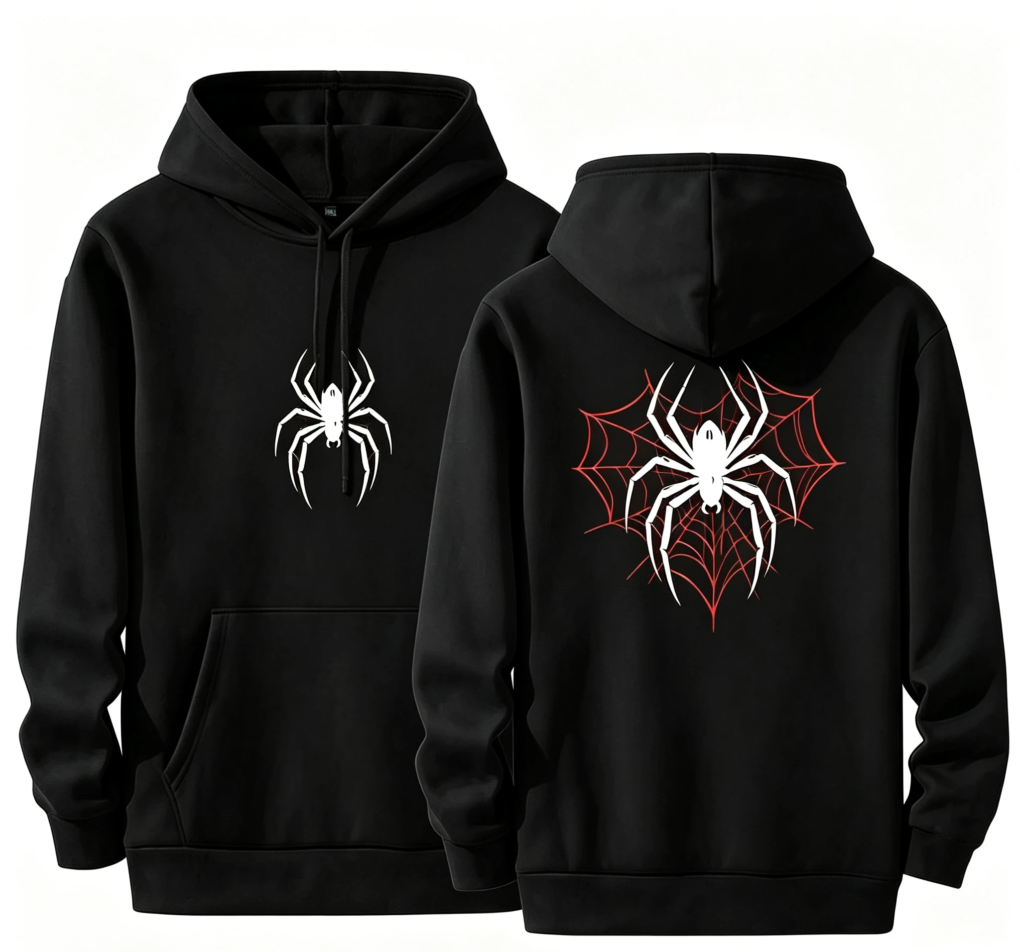New red spider web print hoodie, Y2K style fall/winter sweatshirt, long sleeve hooded top,
