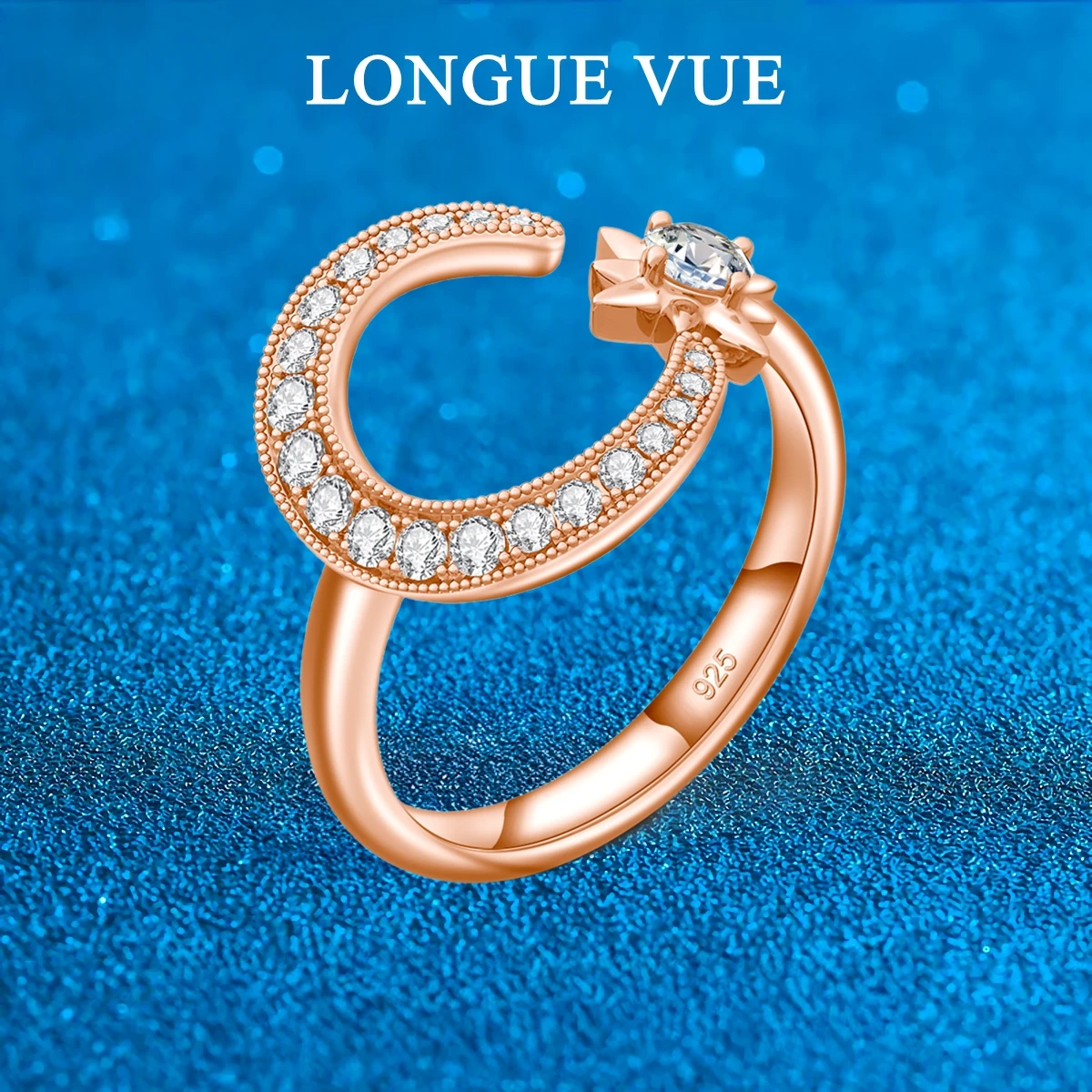 

925 Sterling Silver Twinkle Moissanite Zircon Star Moon Slim Ring for Women Fashion Free Size Ring Wedding Gift Fine Jewelry