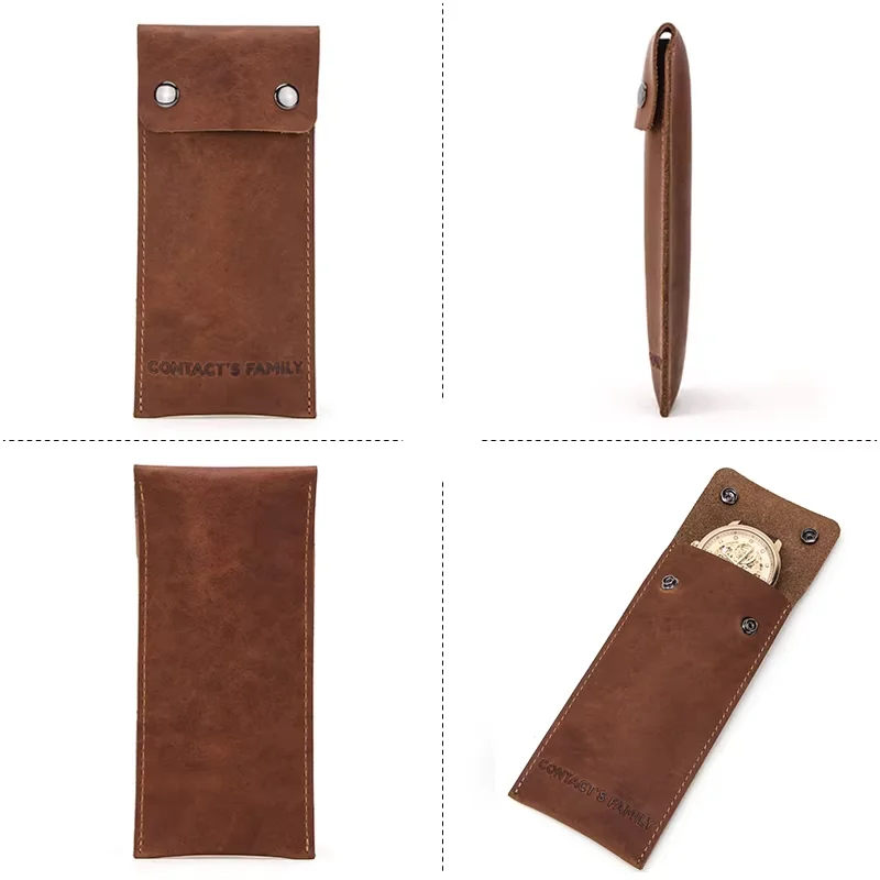 Contact\'s Family Genuine Cow Leather Single Watch Case Storage Bag For Men Watch Organizer Bags Travel Portable Pouch Holder
