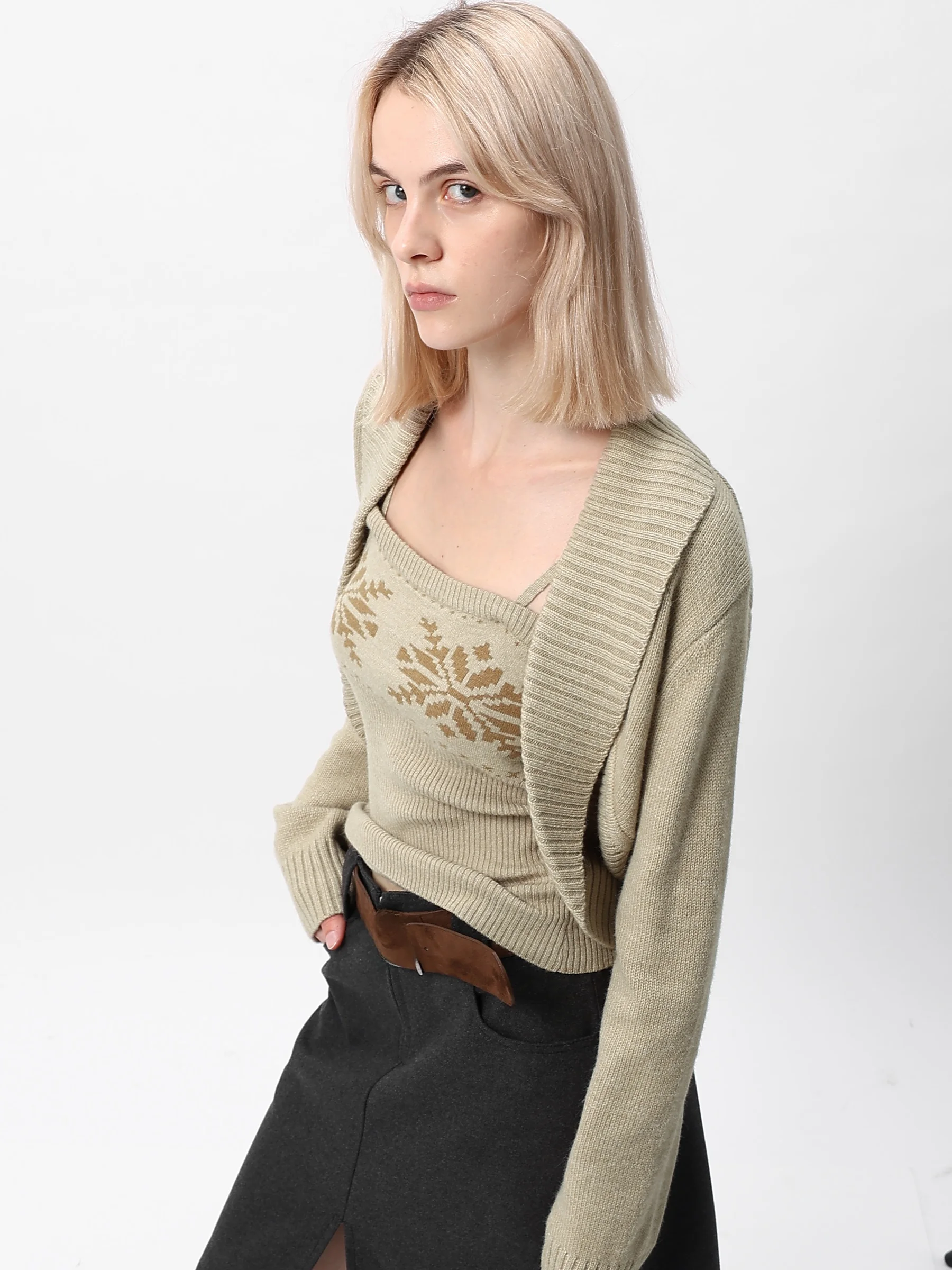 

JDE Embroidered Knitted Tank Top And Cardigan Two-Piece Set Women's Inner Wear Commute Sle Medium Softn Long Sve