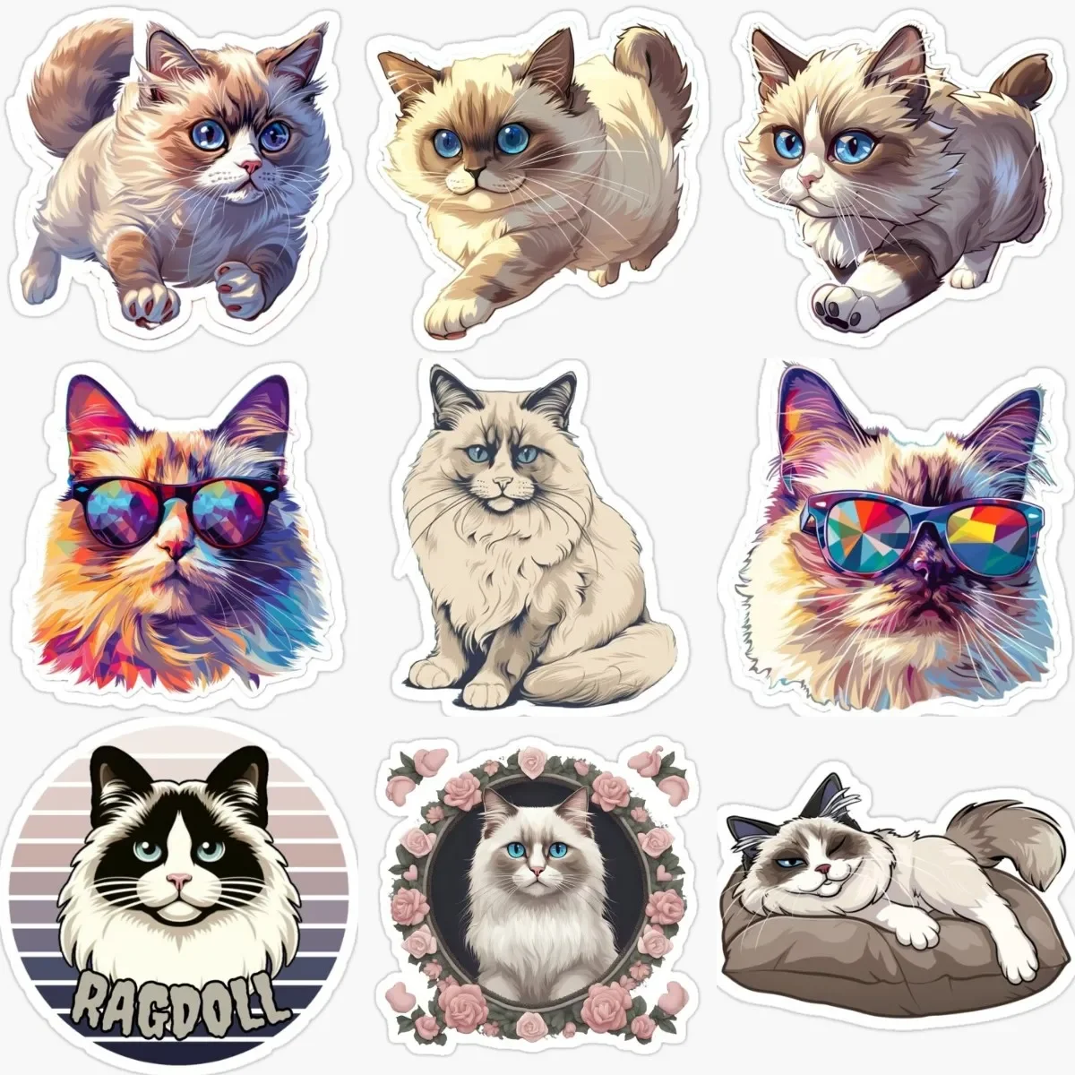 

Creative Cute Ragdoll Cat Pets Catoon PVC Personalized Sticker for Decorate Room Wall Car Window Truck Bicycle Decal Accessories