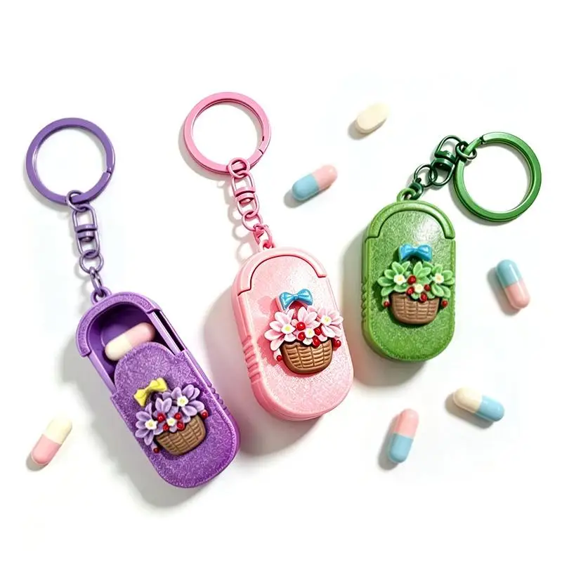 Mini Sliding Pill Box Keychain Portable Medication Holder 3 Compartments Non Toxic for Kids Adults Travel Daily Medication Carr