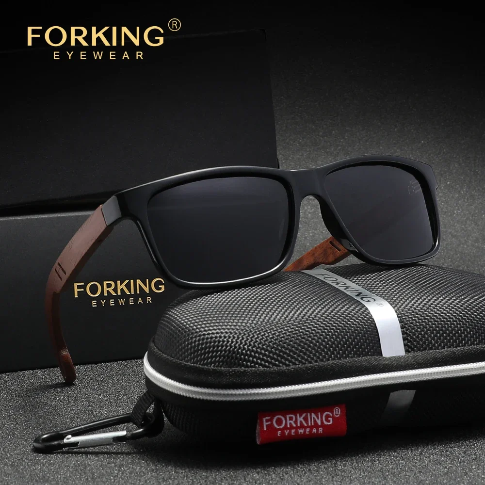 FORKING New Fashion Wooden Frame Sunglasses Unisex UV400 Polarized Walnut Design Glasses Nature Outdoor Protection Eyewear