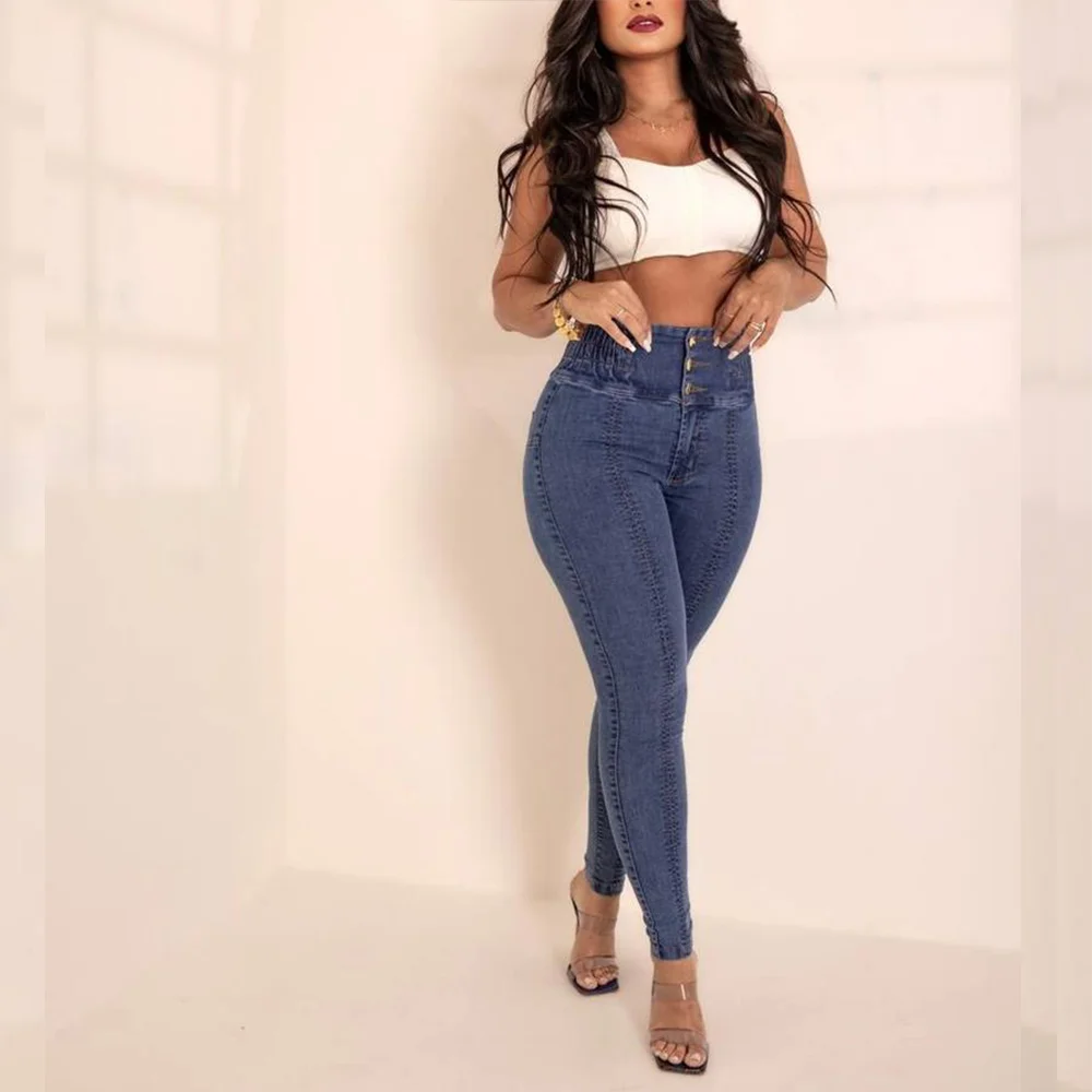 2023 New High Quality High Stretch Jeans Female Skinny High Waist Peach Hip Pencil Pants Europe and The United States Sexy Style