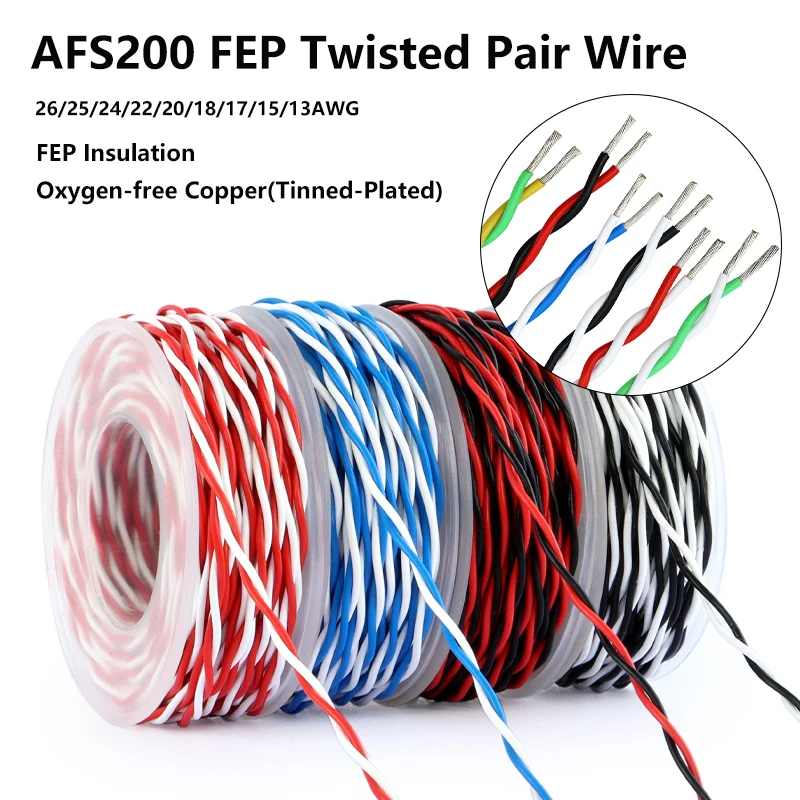 3/10M AFS200 FEP Insulation Twisted Pair Wire 26/24/22/20/18/15/13AWG Tinned Copper High Temperature Resistant Electrical Wire
