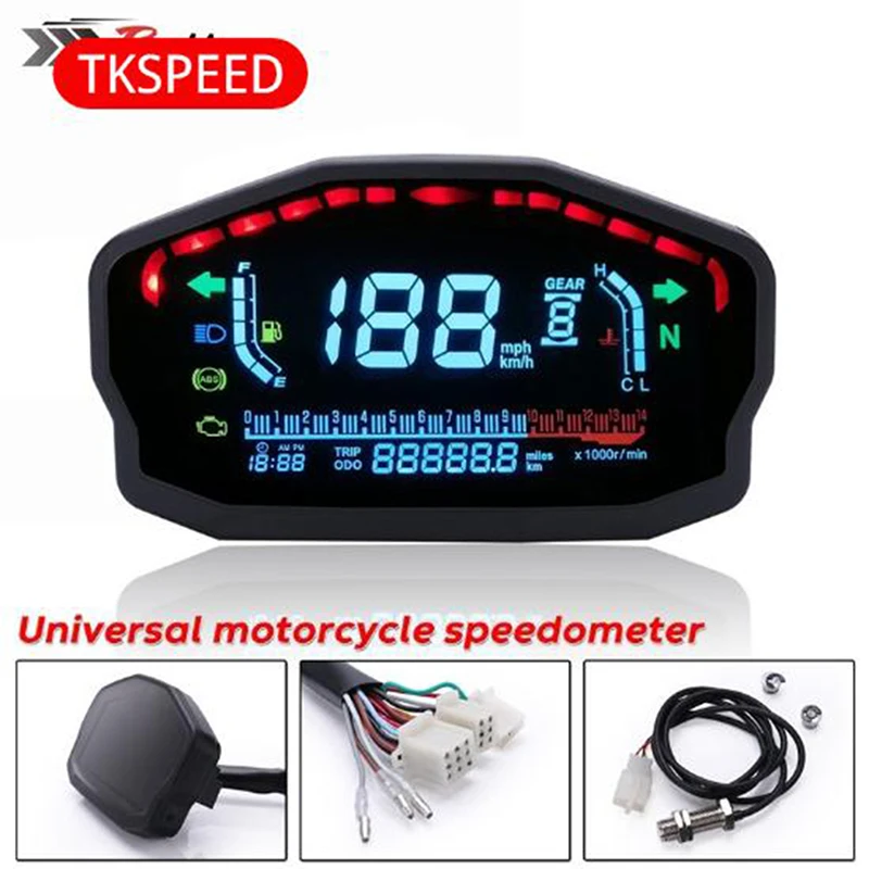 

NewUniversal Motorcycle LCD Digital Tachometer LED Speedometer Odometer Gauge