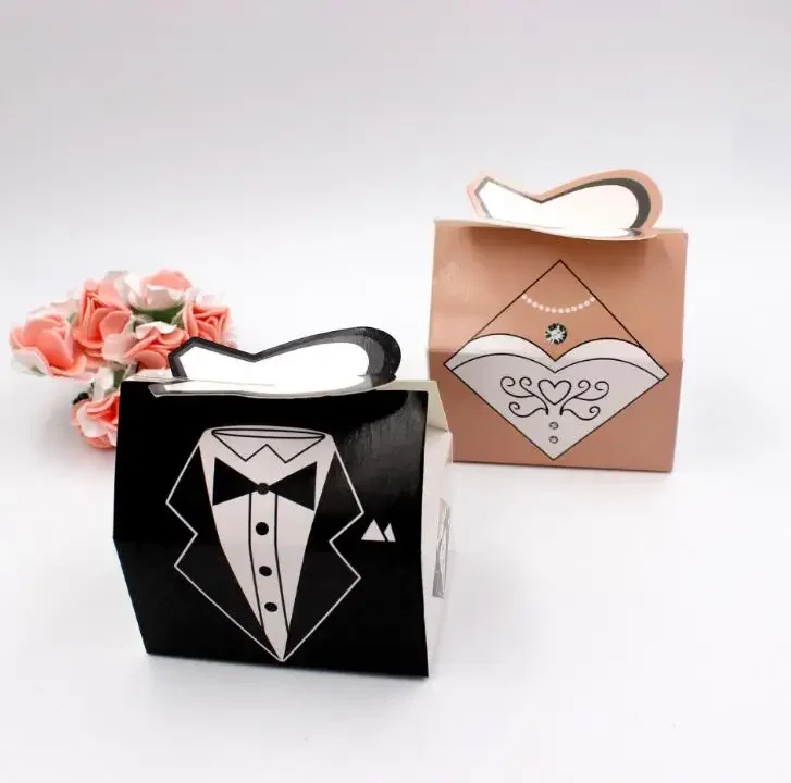 50 pair/100 Pcs European Dress & Tuxedo Bride Groom Candy  Boxes wedding party favor box chocolate gift box NEW Style