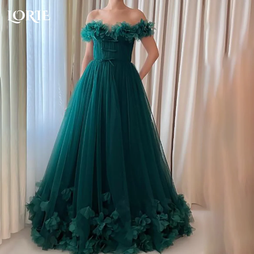 LORIE Off Shoulder Evening Dress 3D Flowers Saudi Party Dress A-Line Prom Dress Evening Dress Long Customized Cocktail Dress