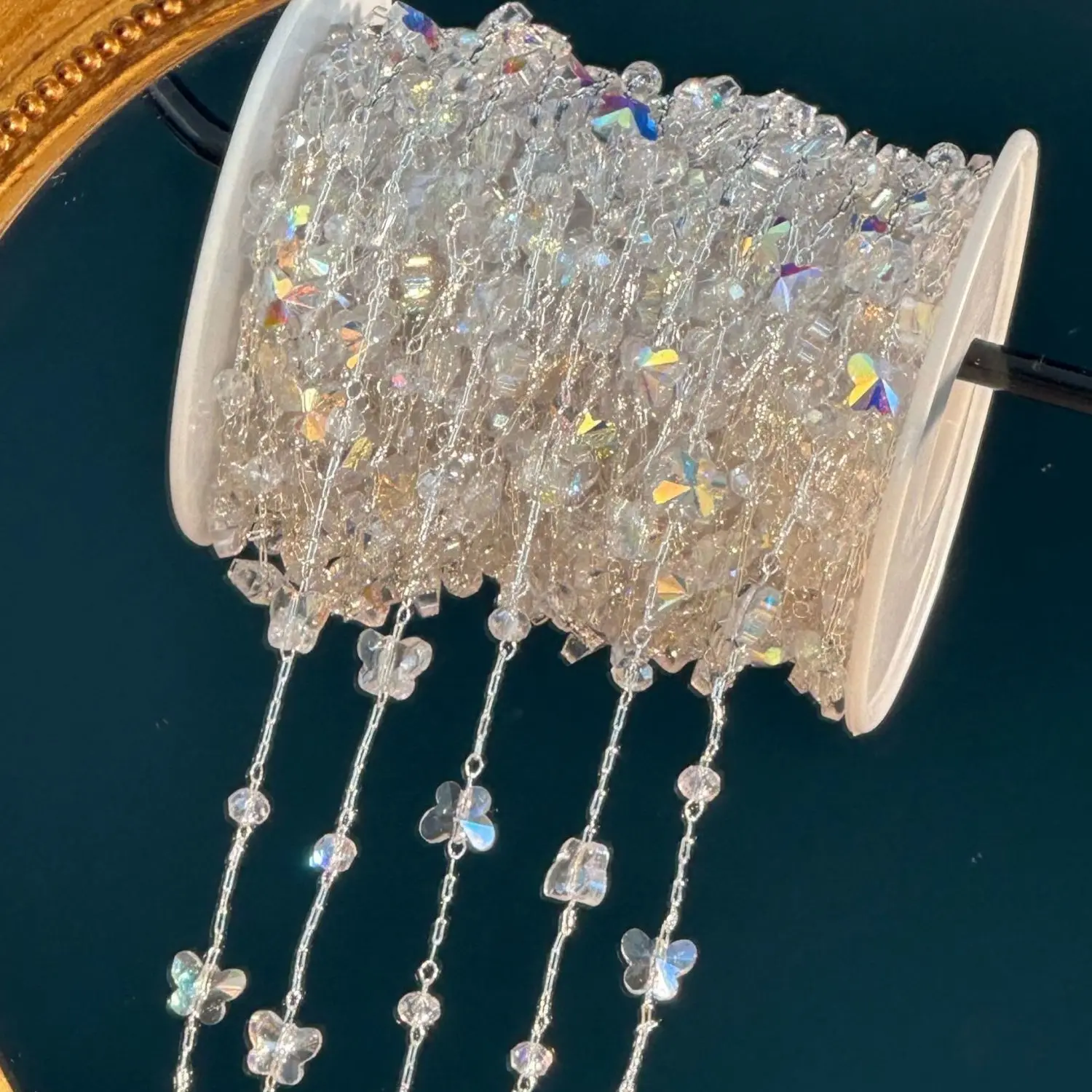 Dreamy AB Butterfly Crystal Spacer Chain Fringe Tassel for DIY Jewelry Making Clothing Accessory Craft