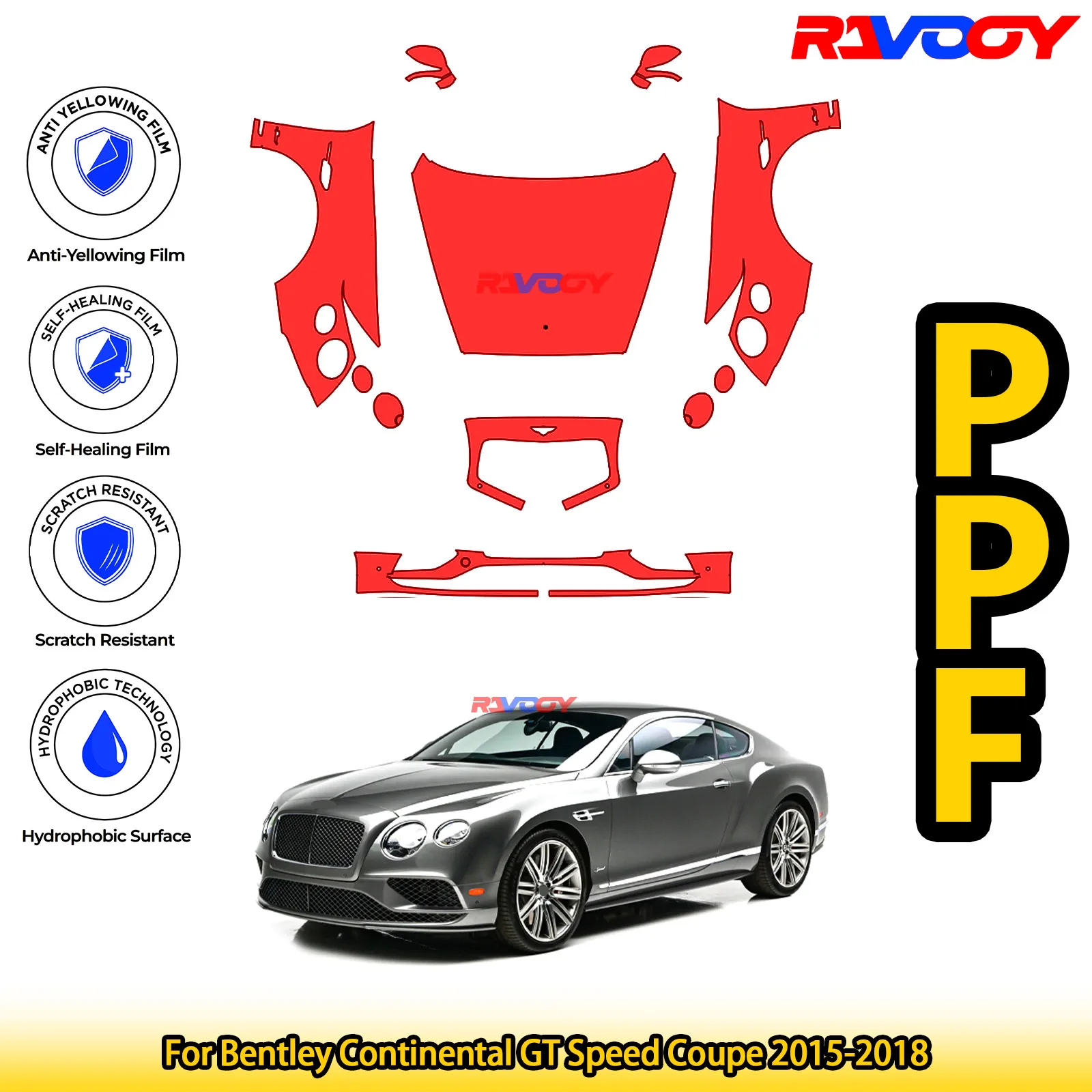 

For Bentley Continental GT Speed Coupe 2015-2018 Glossy Matte Black Precut front PPF Kit Paint Protection Film