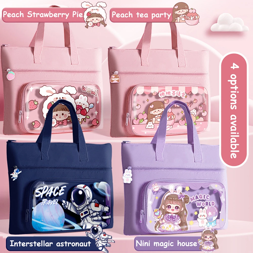 Kawaii Student Tutoring Bag A4 Children\'s Portable Book Bag Girls Boys Tutoring Class Canvas Extracurricular Storage Bag